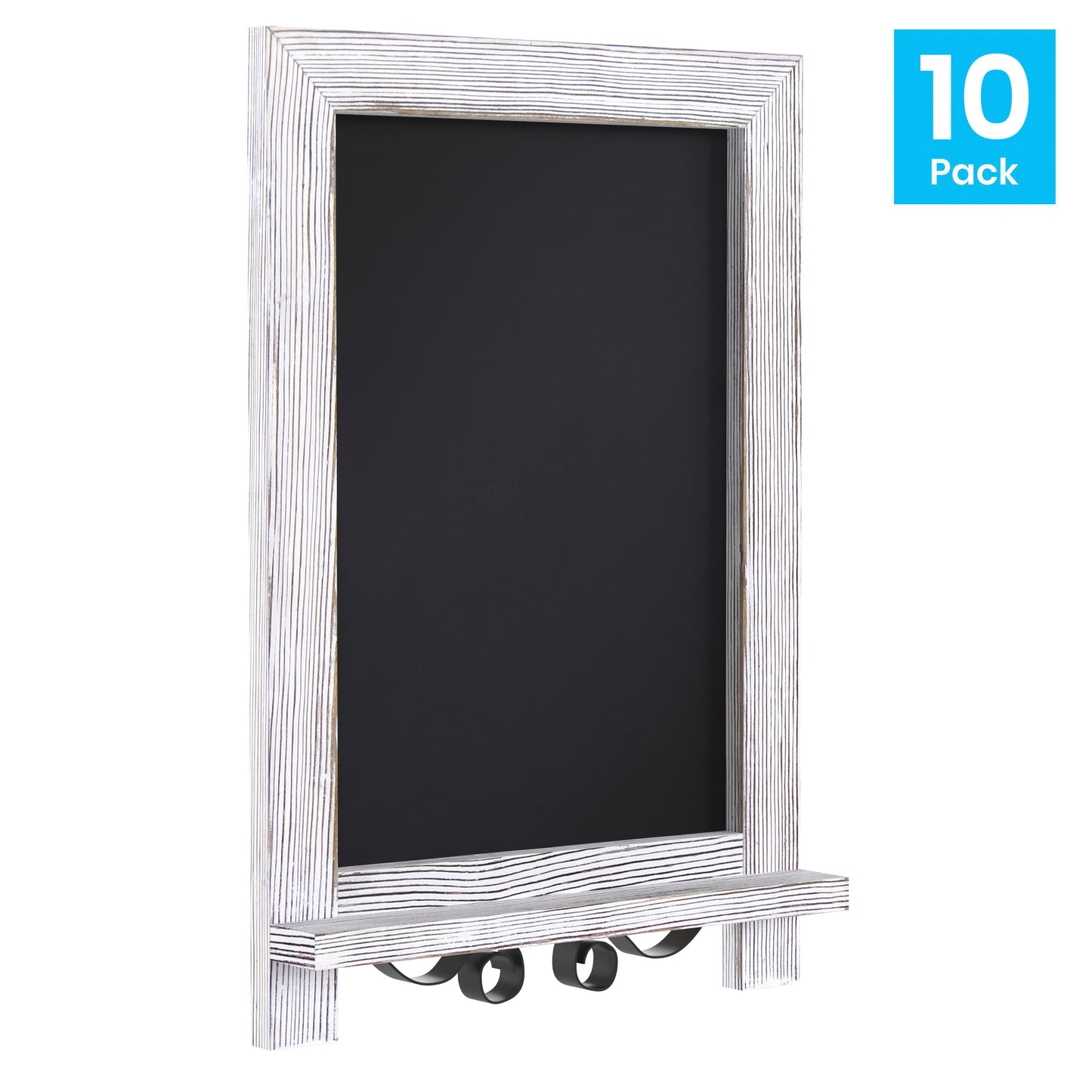 Canterbury 9.5" x 14" Whitewashed Tabletop Magnetic Chalkboards with Metal Scrolled Legs, Hanging Wall Chalkboards, Countertop Memo Boards, Set of 10 White Wash