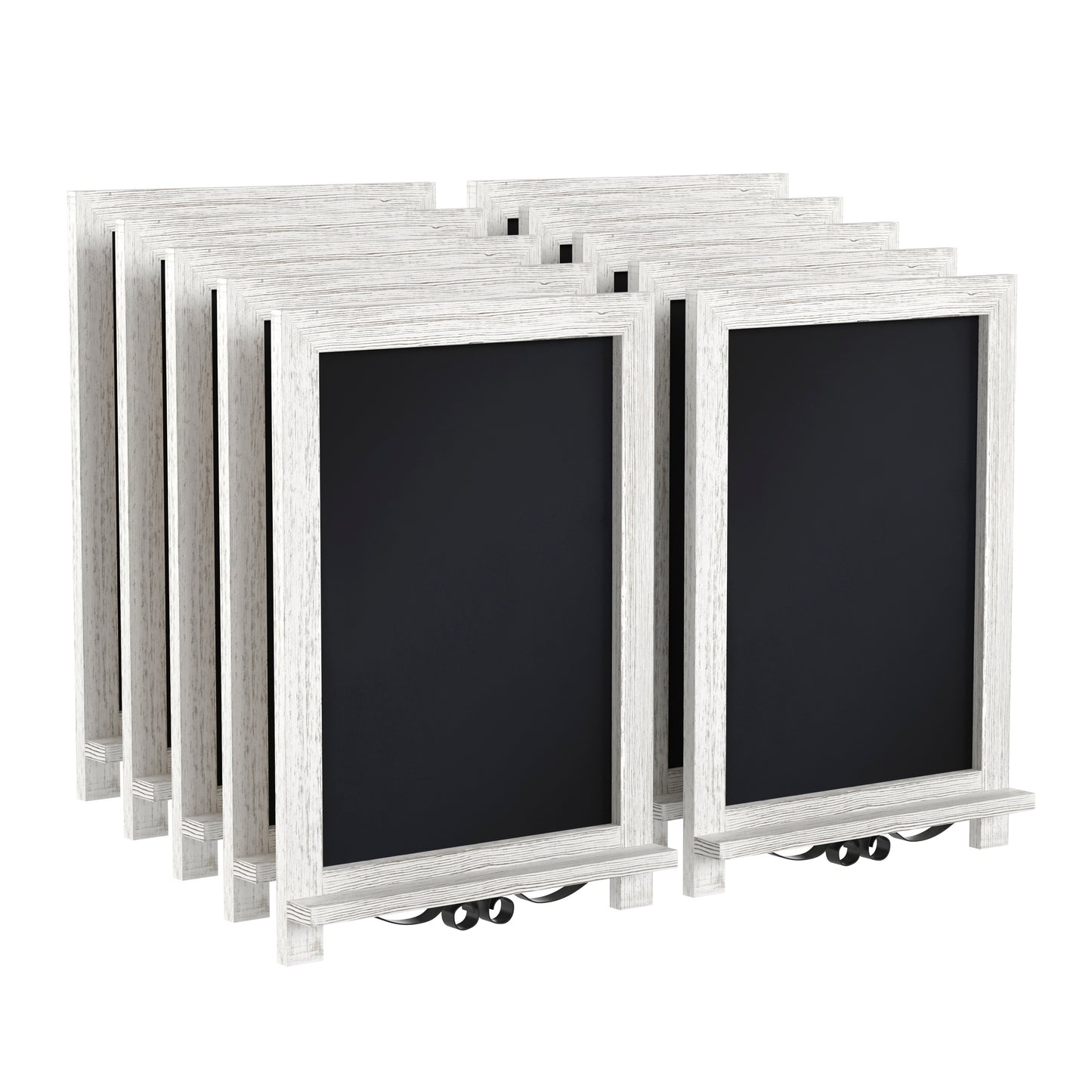 Canterbury 12" x 17" Whitewashed Tabletop Magnetic Chalkboards with Metal Scrolled Legs, Hanging Wall Chalkboards, Countertop Memo Boards, Set of 10 White Wash