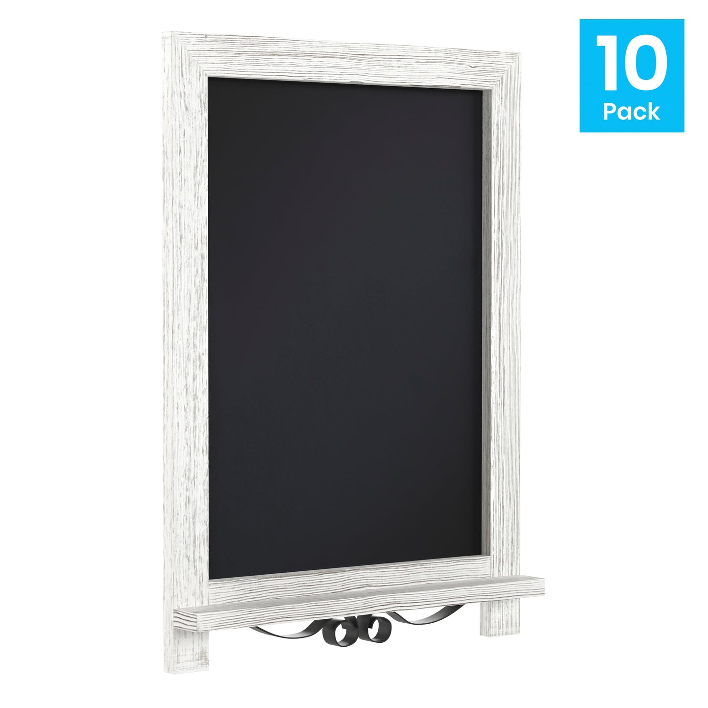 Canterbury 12" x 17" Whitewashed Tabletop Magnetic Chalkboards with Metal Scrolled Legs, Hanging Wall Chalkboards, Countertop Memo Boards, Set of 10 White Wash