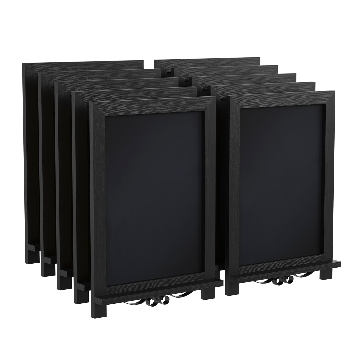 Canterbury 12" x 17" Black Tabletop Magnetic Chalkboards with Metal Scrolled Legs, Hanging Wall Chalkboards, Countertop Memo Boards, Set of 10 Black