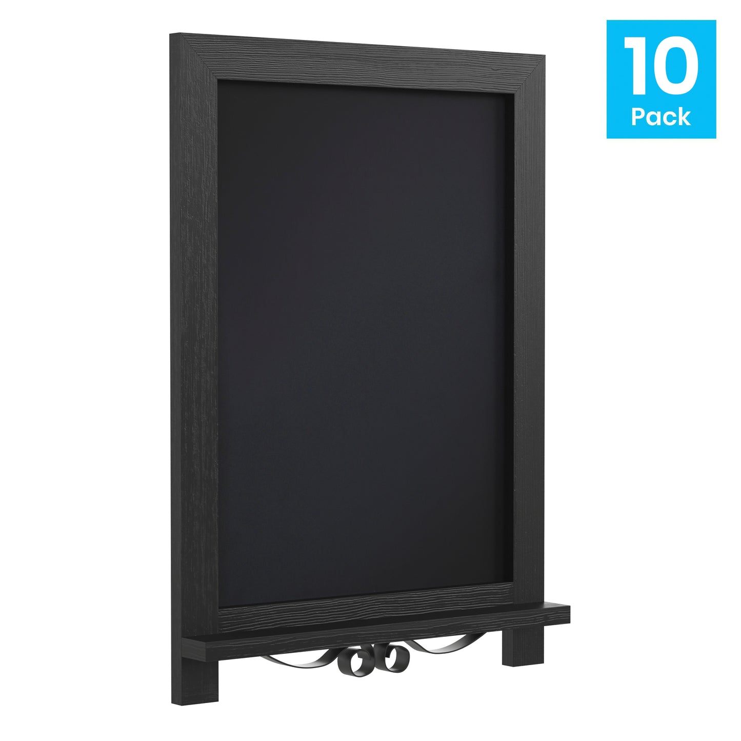 Canterbury 12" x 17" Black Tabletop Magnetic Chalkboards with Metal Scrolled Legs, Hanging Wall Chalkboards, Countertop Memo Boards, Set of 10 Black