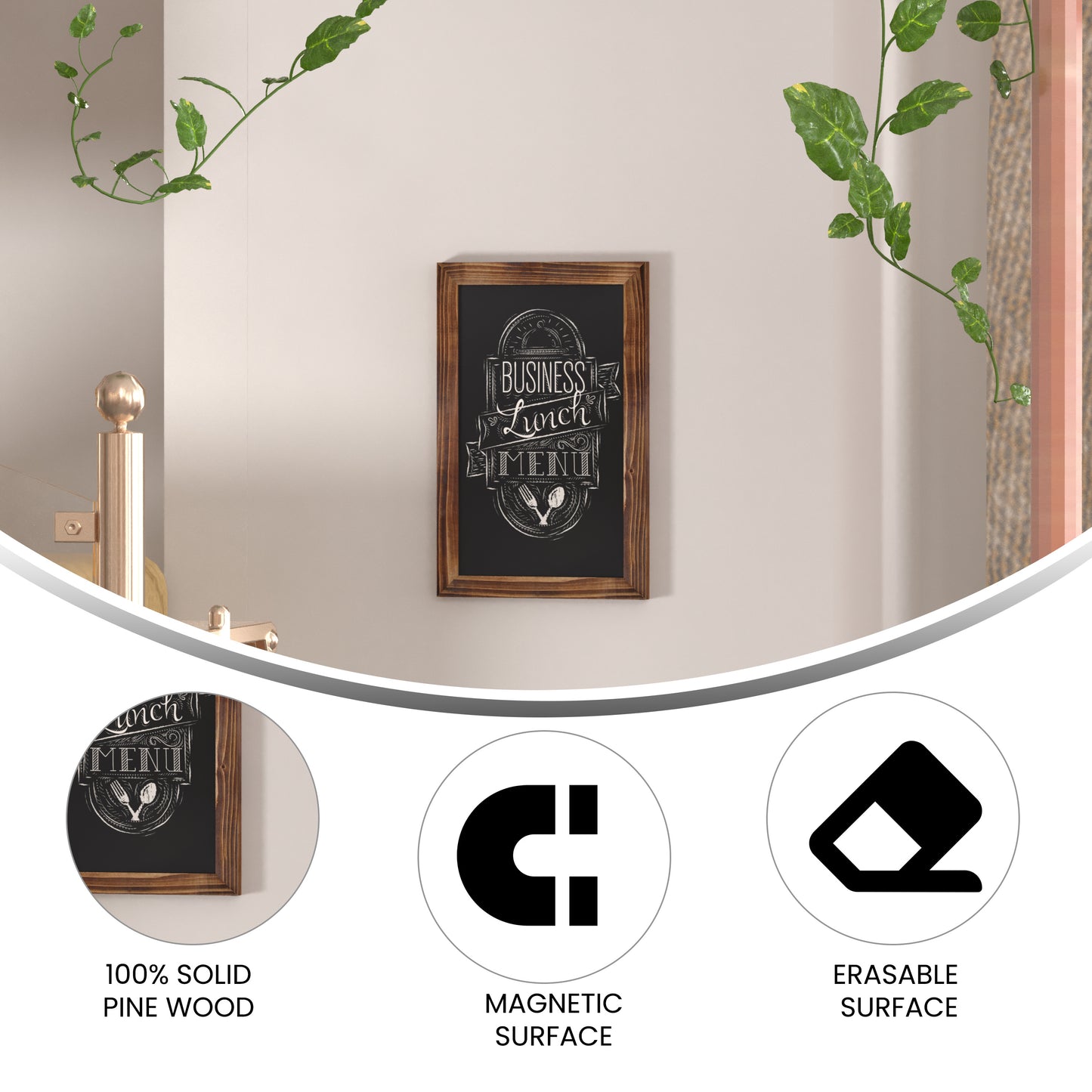 Canterbury 11" x 17" Torched Wood Wall Mount Magnetic Chalkboard Sign, Hanging Wall Chalkboard Memo Board for Home, School, or Business, Set of 10 Torched Brown 10-HGWA-GDIS-CRE8-762315-GG