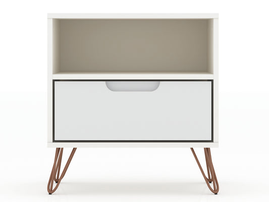 Rockefeller Mid-Century Modern 20" Nightstand in White (1-Drawer) 101GMC1