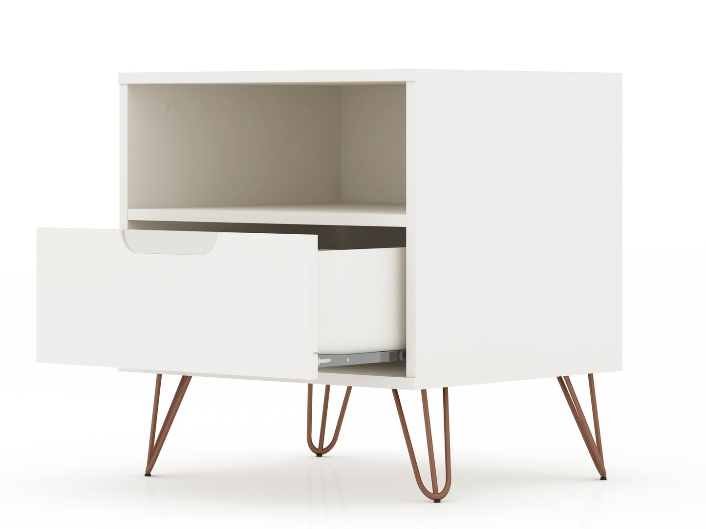 Rockefeller Mid-Century Modern 20" Nightstand in White (1-Drawer) 101GMC1