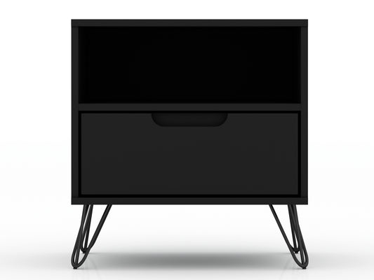 Rockefeller Mid-Century Modern 20" Nightstand in Black (1-Drawer) 101GMC2