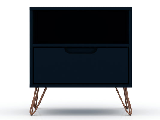 Manhattan Comfort Rockefeller 1.0 Mid-Century- Modern Nightstand with 1-Drawer in Tatiana Midnight Blue 101GMC4