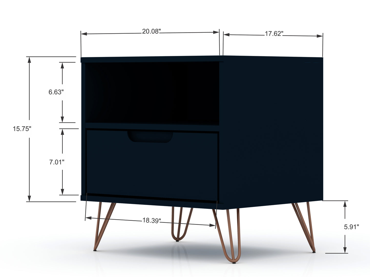 Manhattan Comfort Rockefeller 1.0 Mid-Century- Modern Nightstand with 1-Drawer in Tatiana Midnight Blue 101GMC4