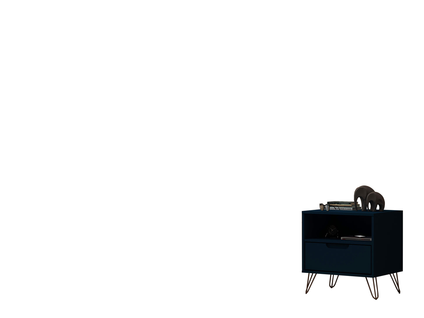 Manhattan Comfort Rockefeller 1.0 Mid-Century- Modern Nightstand with 1-Drawer in Tatiana Midnight Blue 101GMC4