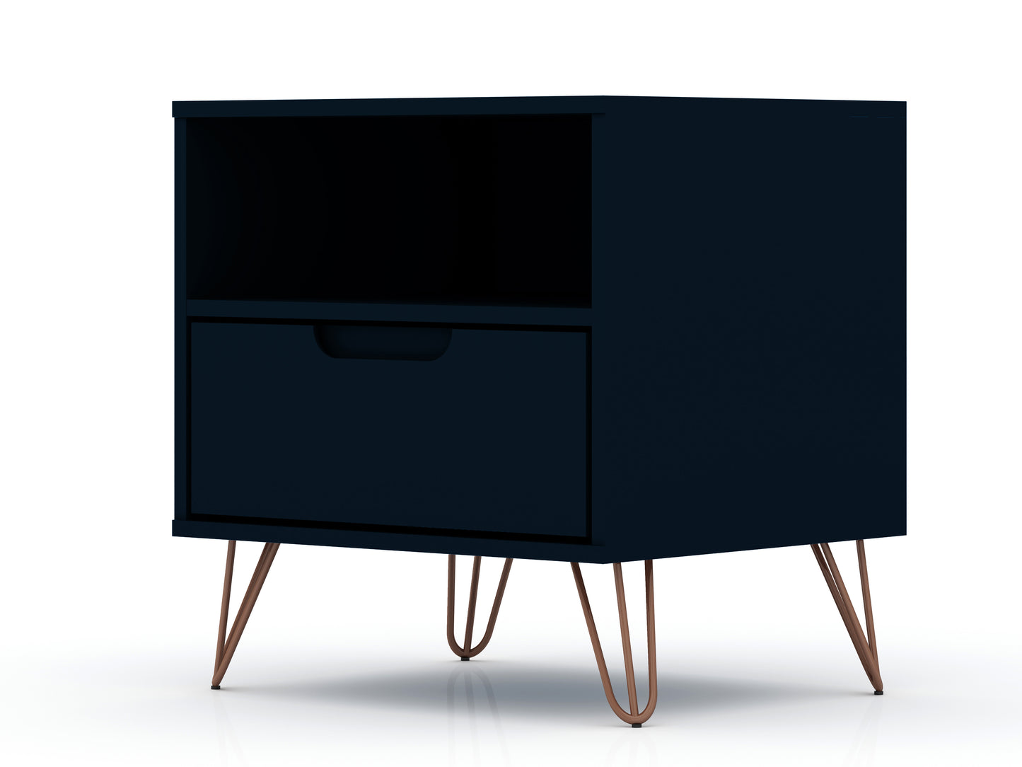 Manhattan Comfort Rockefeller 1.0 Mid-Century- Modern Nightstand with 1-Drawer in Tatiana Midnight Blue 101GMC4