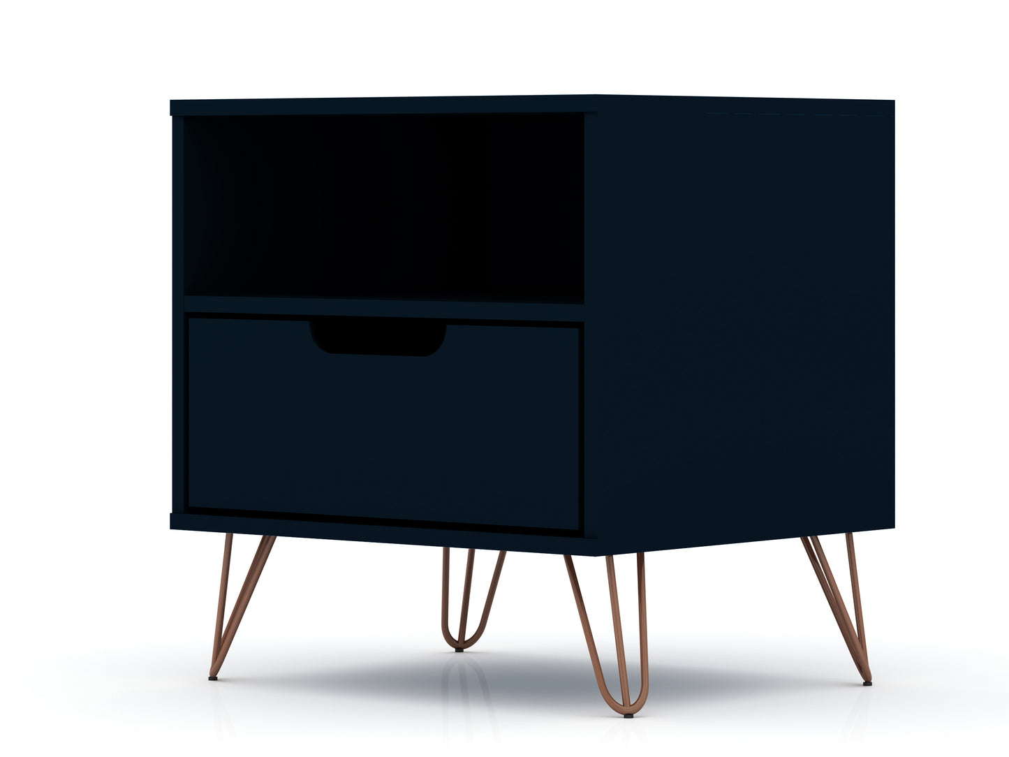 Manhattan Comfort Rockefeller 1.0 Mid-Century- Modern Nightstand with 1-Drawer in Tatiana Midnight Blue 101GMC4