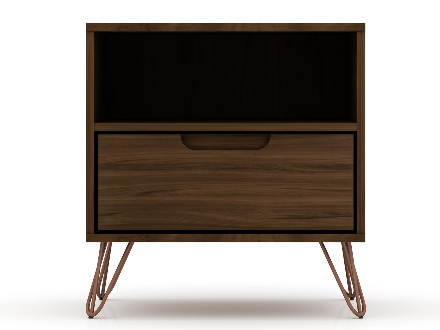 Manhattan Comfort Rockefeller 1.0 Mid-Century- Modern Nightstand with 1-Drawer in Brown 101GMC5