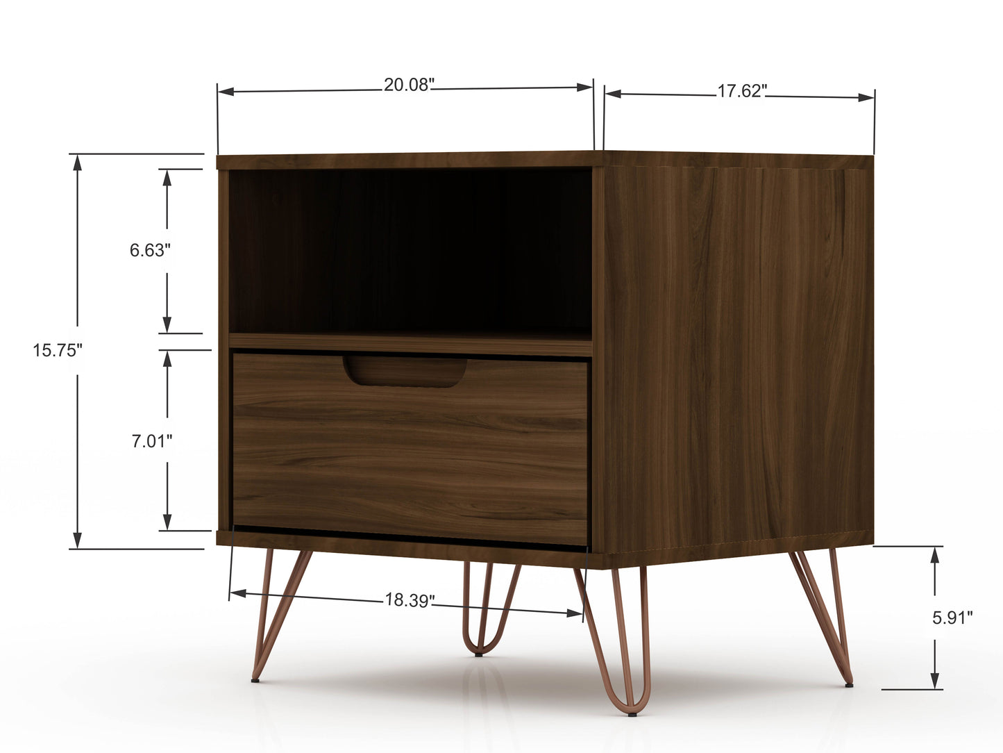 Manhattan Comfort Rockefeller 1.0 Mid-Century- Modern Nightstand with 1-Drawer in Brown 101GMC5