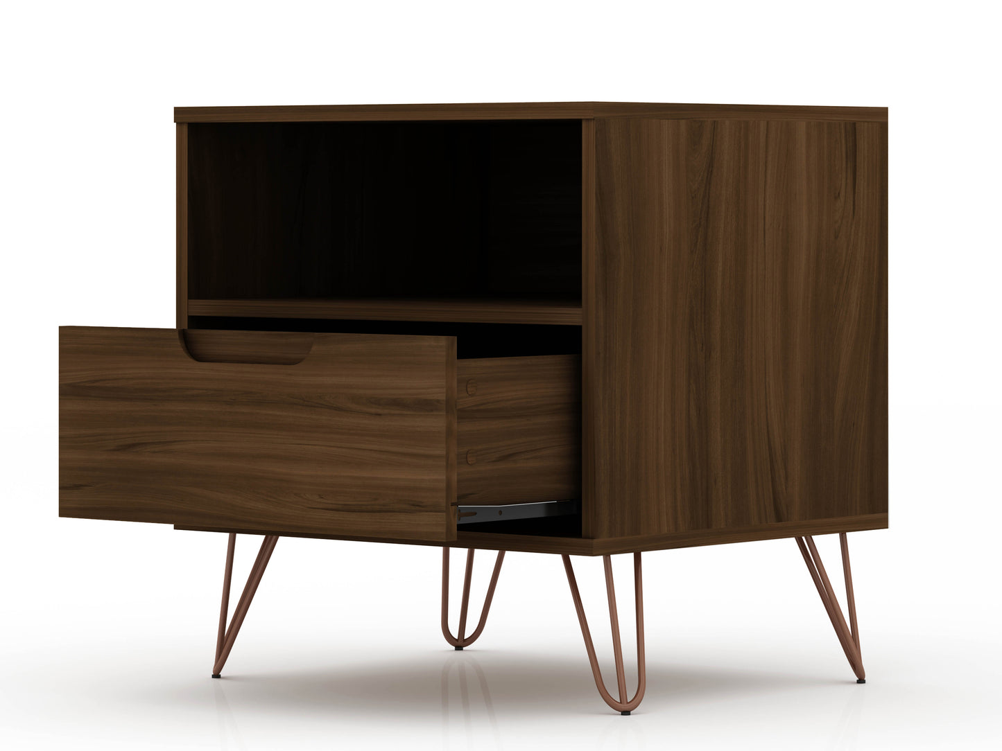 Manhattan Comfort Rockefeller 1.0 Mid-Century- Modern Nightstand with 1-Drawer in Brown 101GMC5