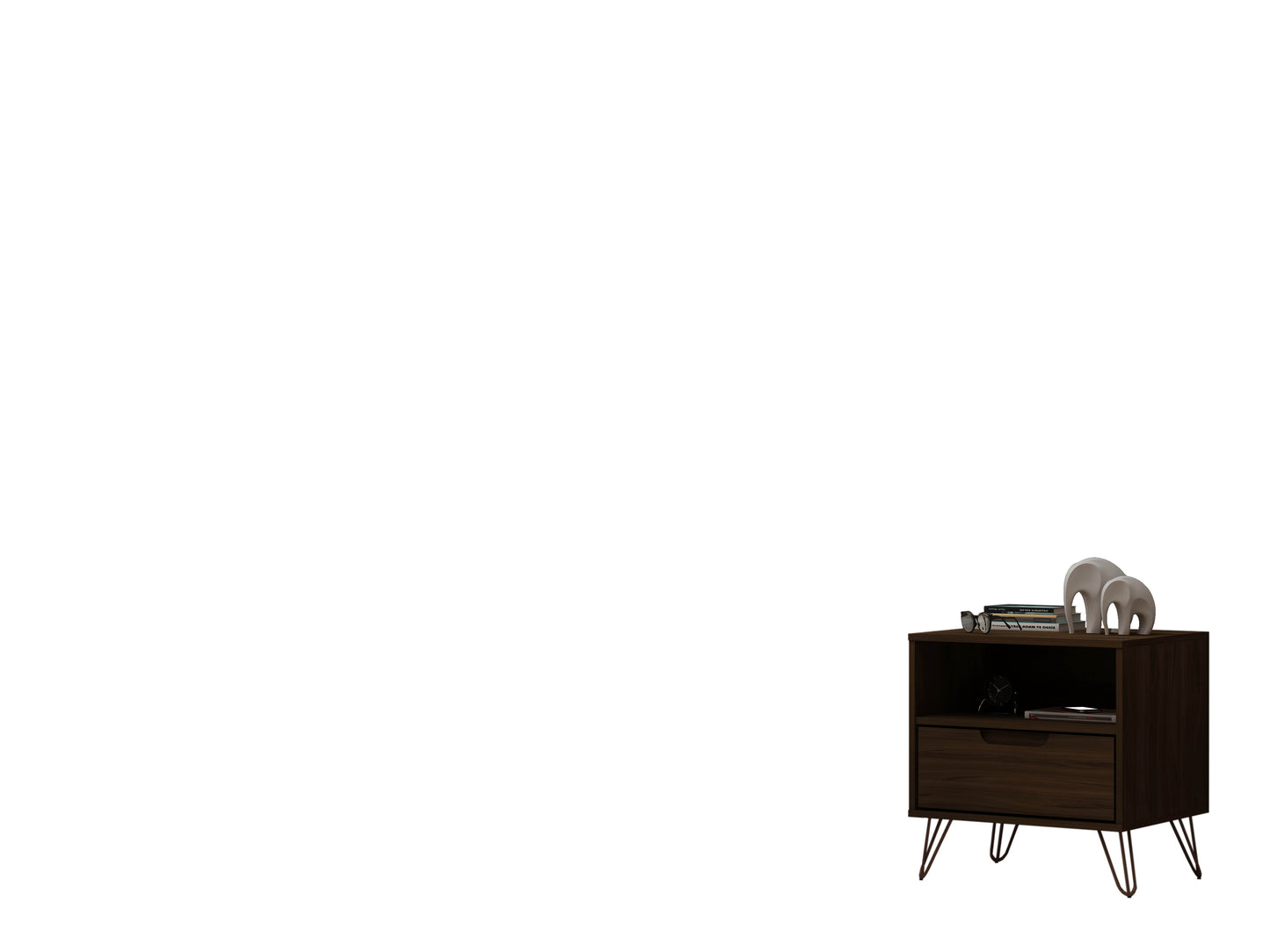 Manhattan Comfort Rockefeller 1.0 Mid-Century- Modern Nightstand with 1-Drawer in Brown 101GMC5