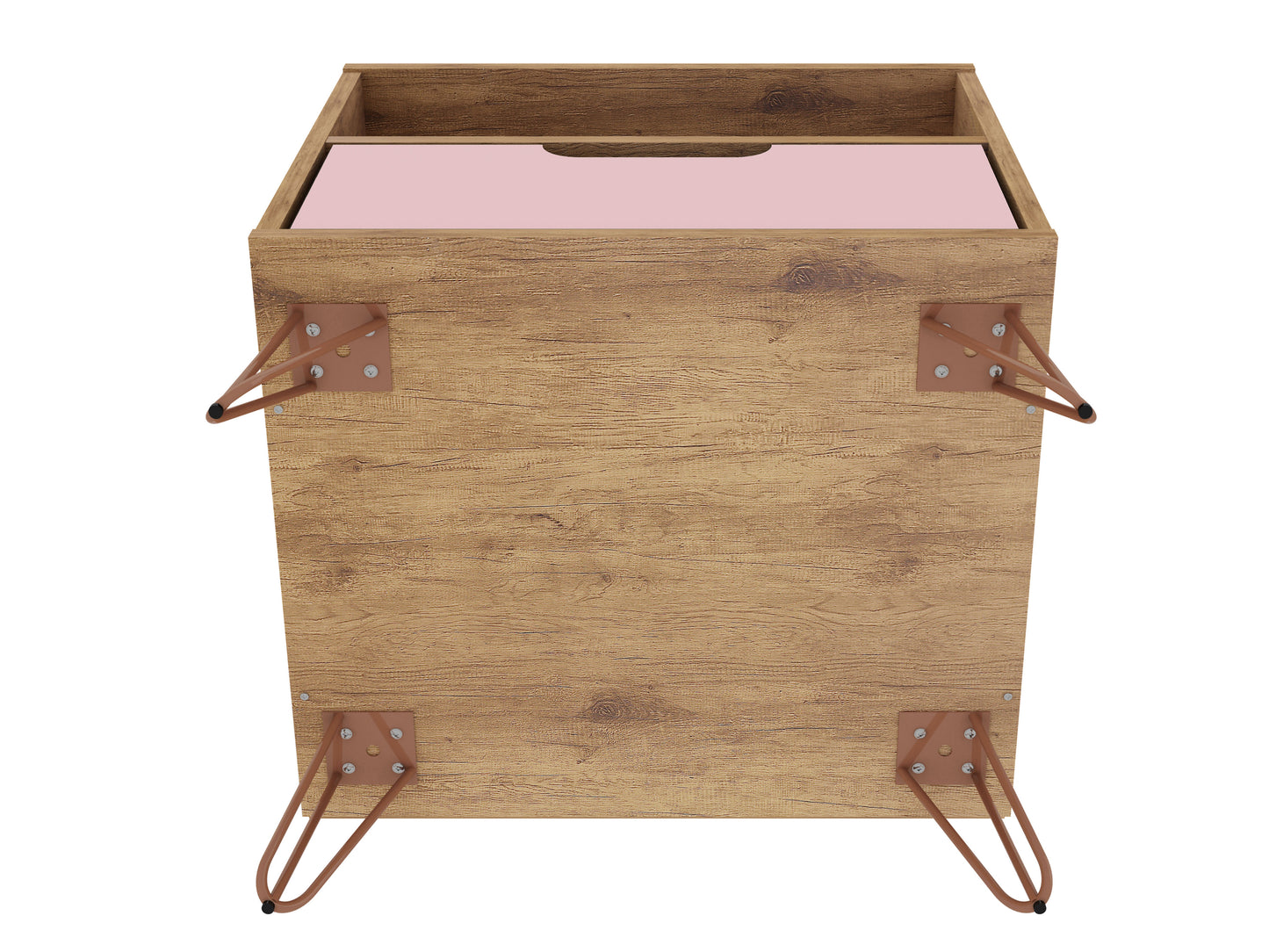 Manhattan Comfort Rockefeller 1.0 Mid-Century- Modern Nightstand with 1-Drawer in Nature and Rose Pink 101GMC6