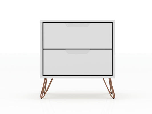Rockefeller Mid-Century Modern 20" Nightstand in White (2-Drawer) 102GMC1
