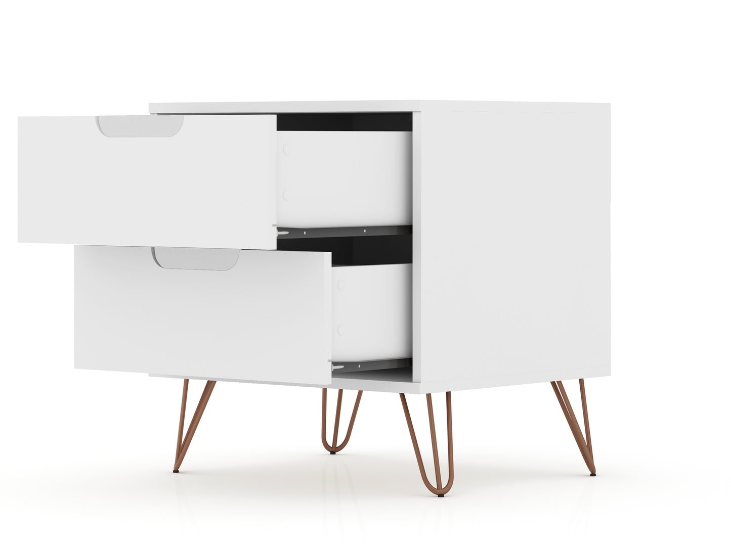 Rockefeller Mid-Century Modern 20" Nightstand in White (2-Drawer) 102GMC1