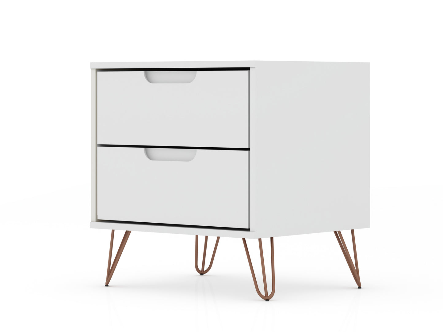 Rockefeller Mid-Century Modern 20" Nightstand in White (2-Drawer) 102GMC1