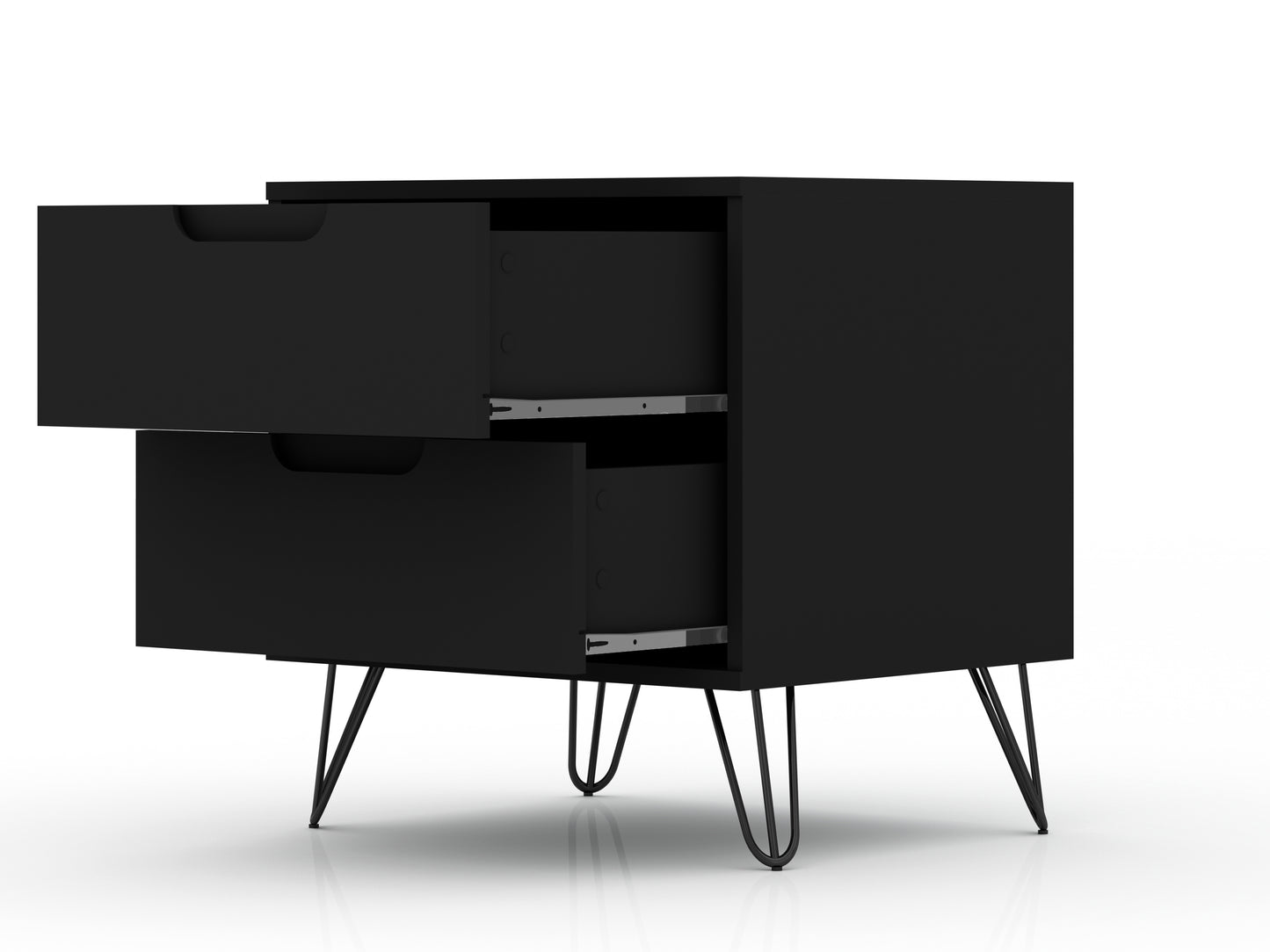Rockefeller Mid-Century Modern 20" Nightstand in Black (2-Drawer) 102GMC2