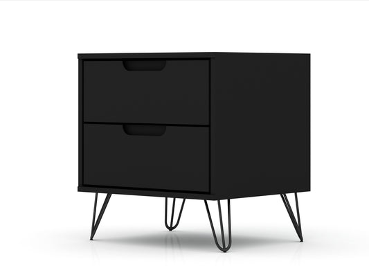Manhattan Comfort Rockefeller 2.0 Mid-Century- Modern Nightstand with 2-Drawer in Black 102GMC2