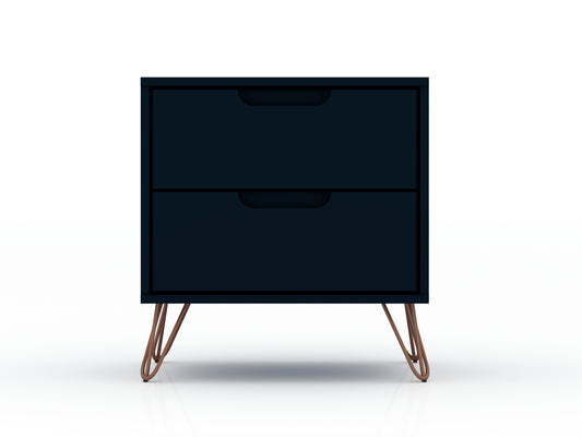 Rockefeller Mid-Century Modern 20" Nightstand in Midnight Blue (2-Drawer) 102GMC4