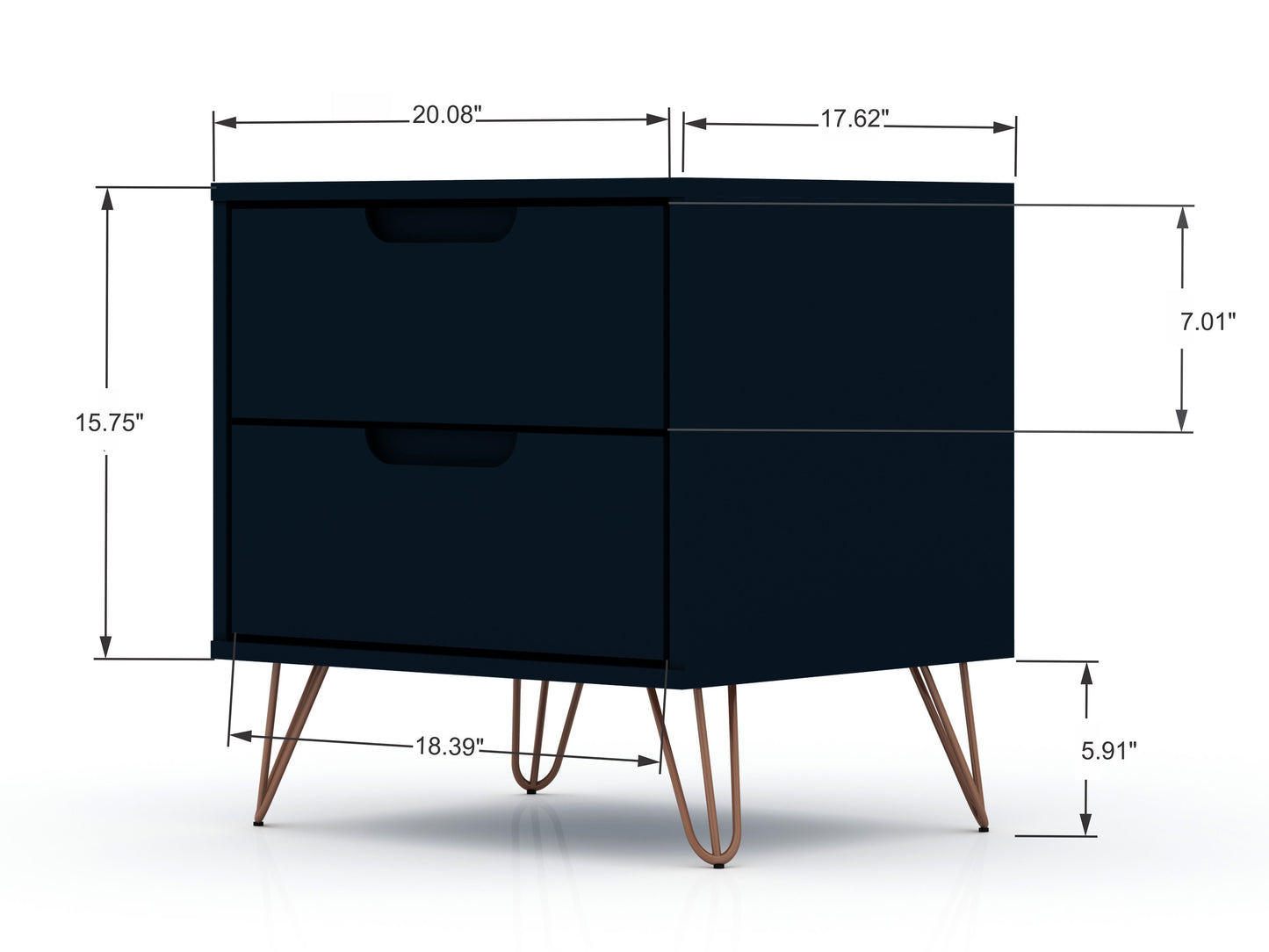 Rockefeller Mid-Century Modern 20" Nightstand in Midnight Blue (2-Drawer) 102GMC4