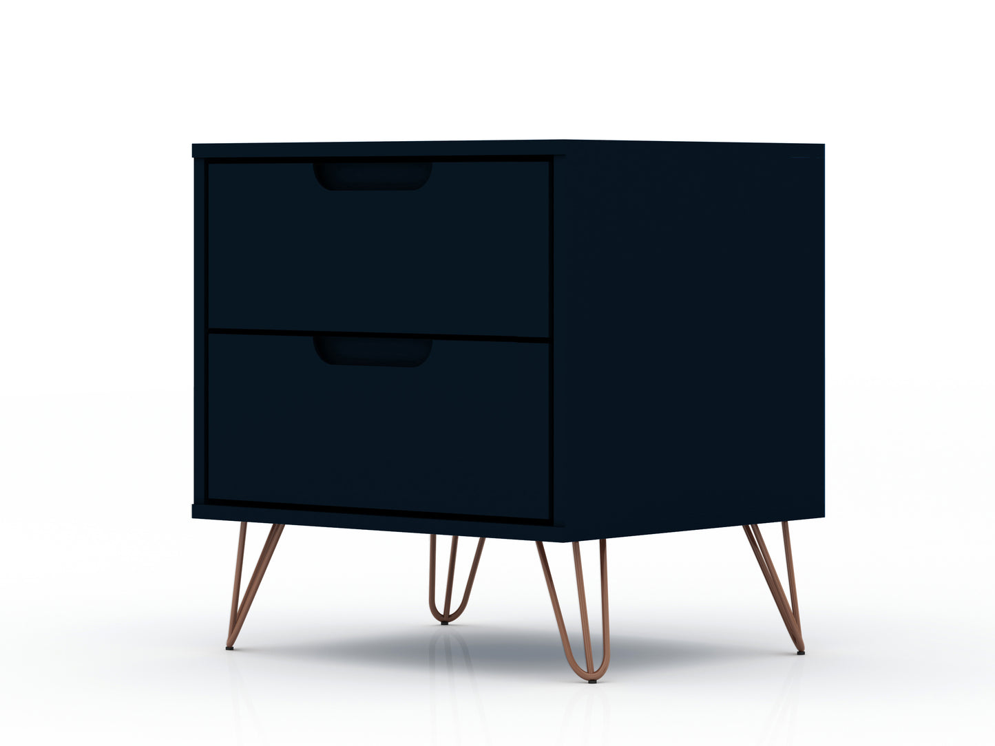 Manhattan Comfort Rockefeller 2.0 Mid-Century- Modern Nightstand with 2-Drawer in Tatiana Midnight Blue 102GMC4