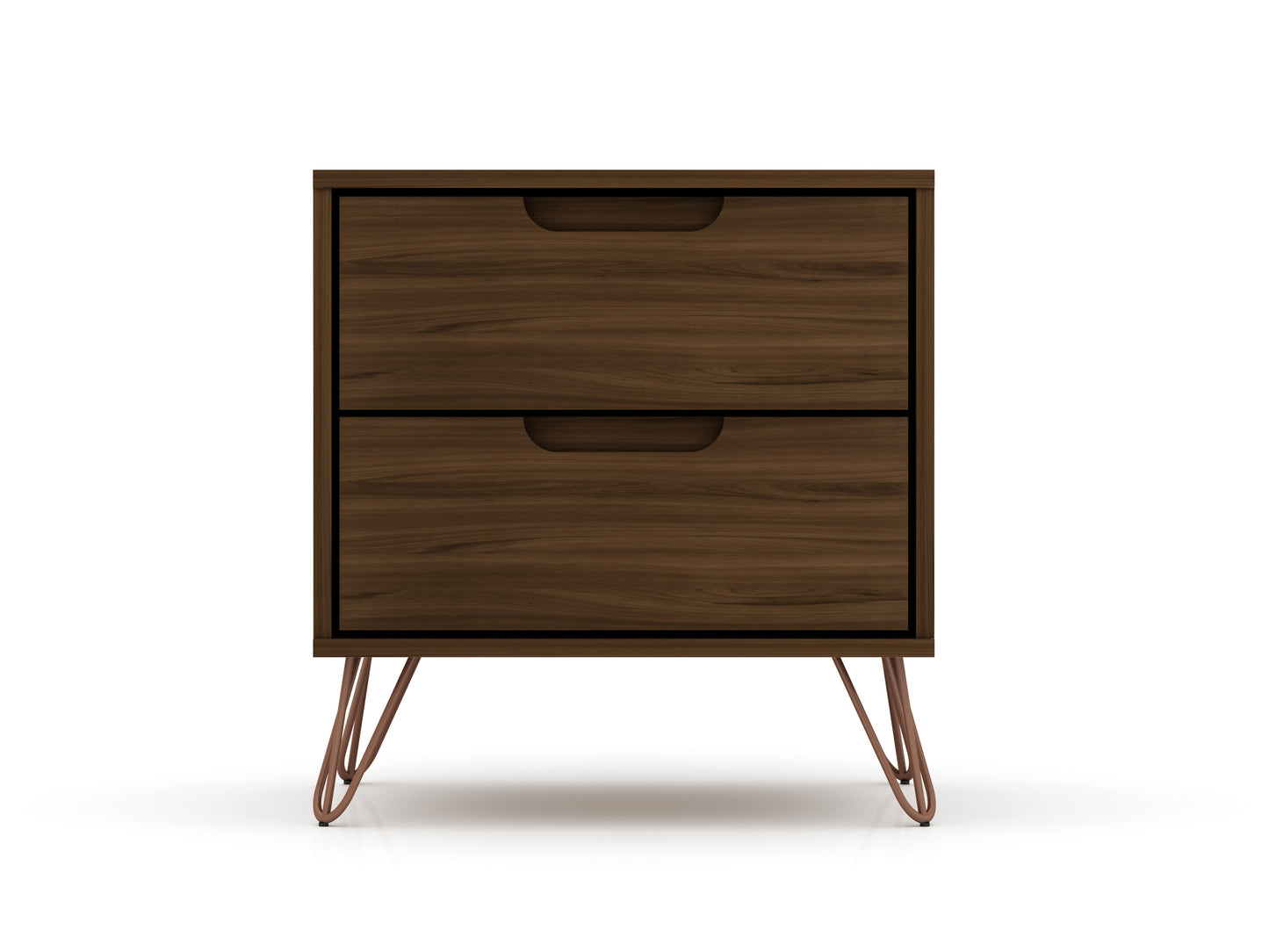 Manhattan Comfort Rockefeller 2.0 Mid-Century- Modern Nightstand with 2-Drawer in Brown 102GMC5