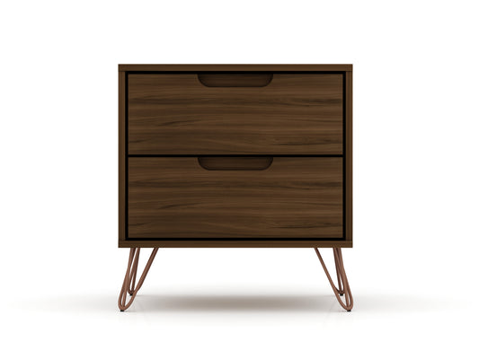 Manhattan Comfort Rockefeller 2.0 Mid-Century- Modern Nightstand with 2-Drawer in Brown 102GMC5