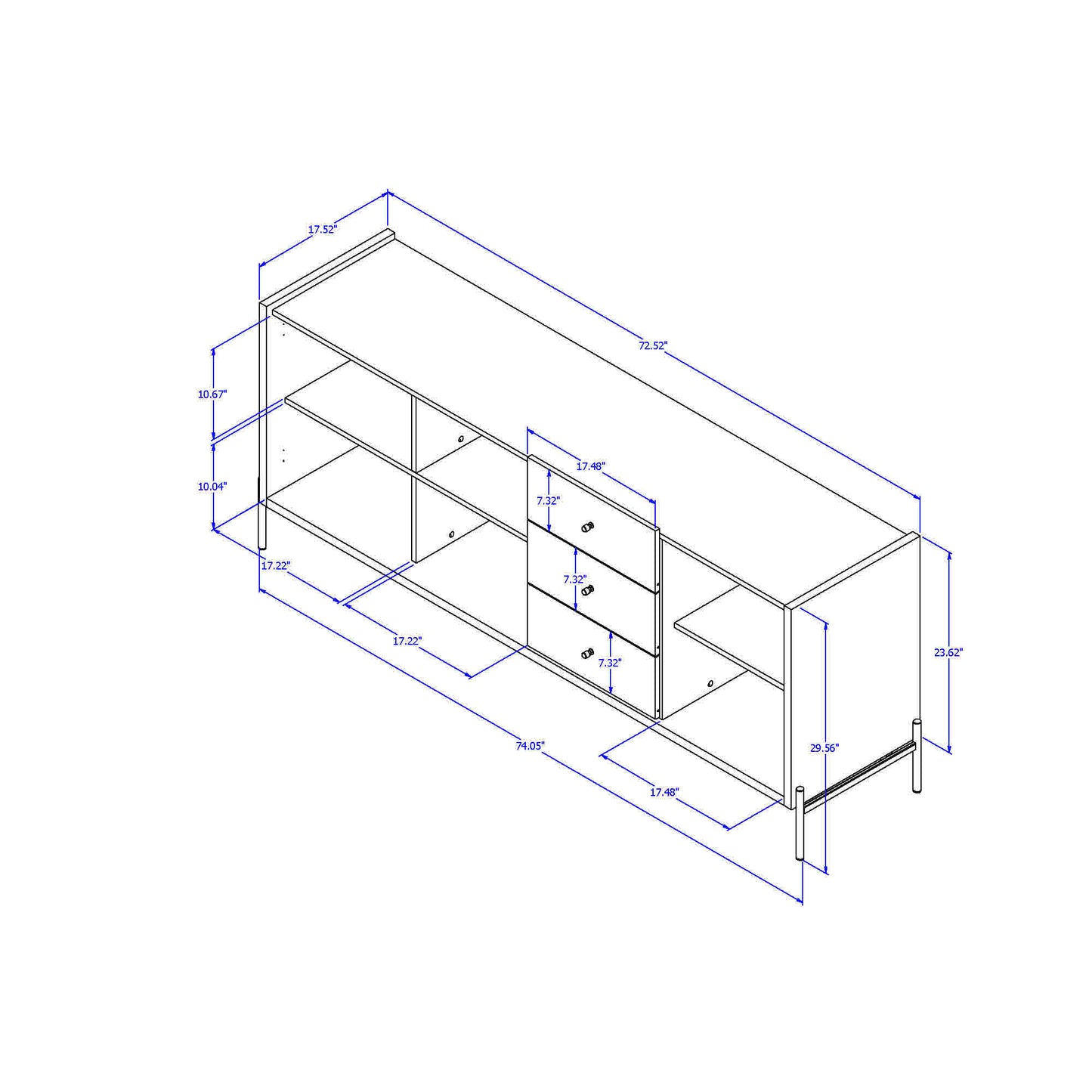 Manhattan Comfort Jasper 72.51" Sideboard with Steel Gold Legs in Off White Matte 1031251
