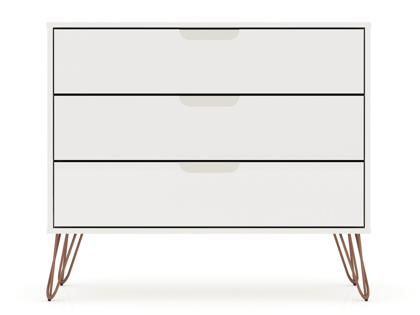 Manhattan Comfort Rockefeller Mid-Century- Modern Dresser with 3-Drawers in White 103GMC1