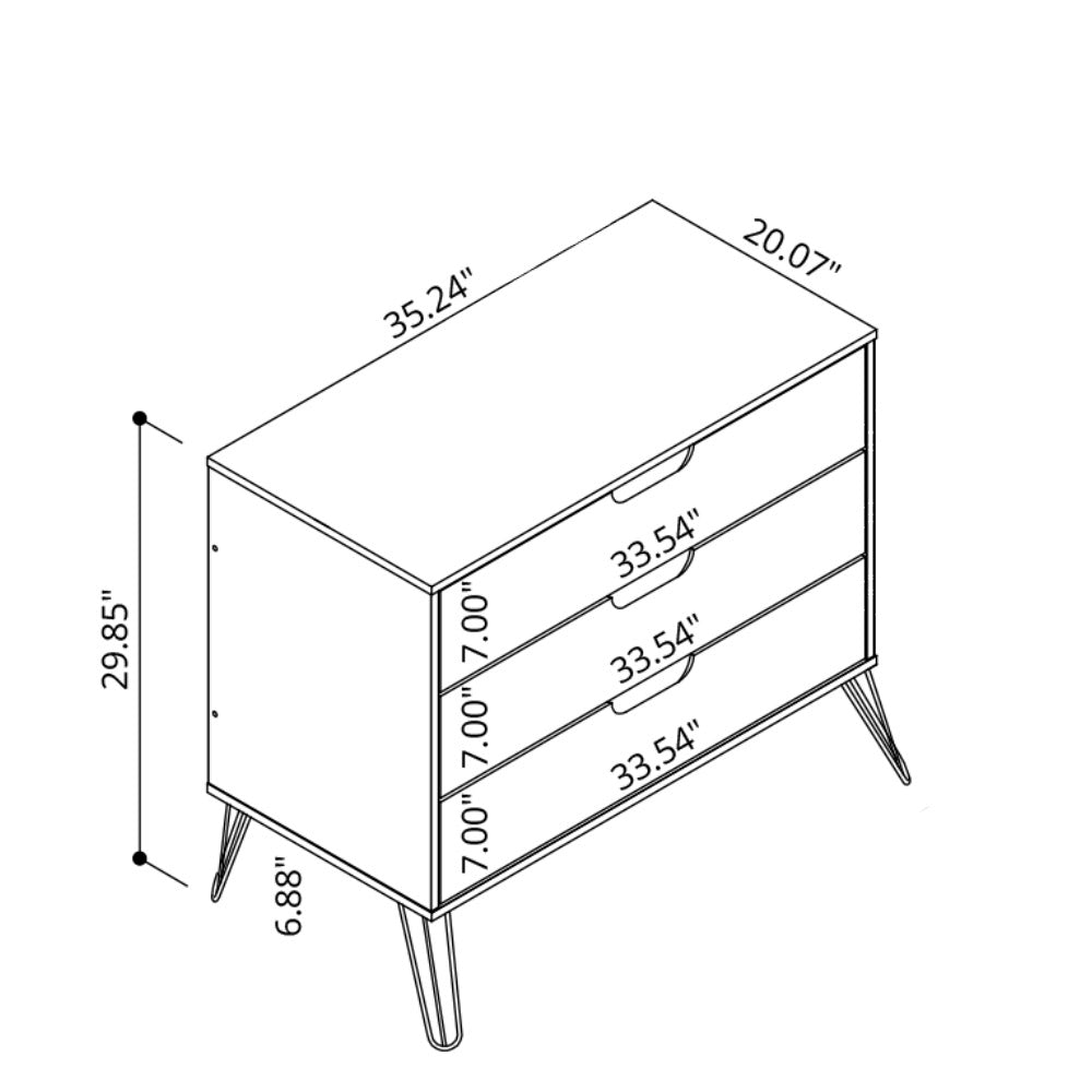 Manhattan Comfort Rockefeller Mid-Century- Modern Dresser with 3-Drawers in White 103GMC1