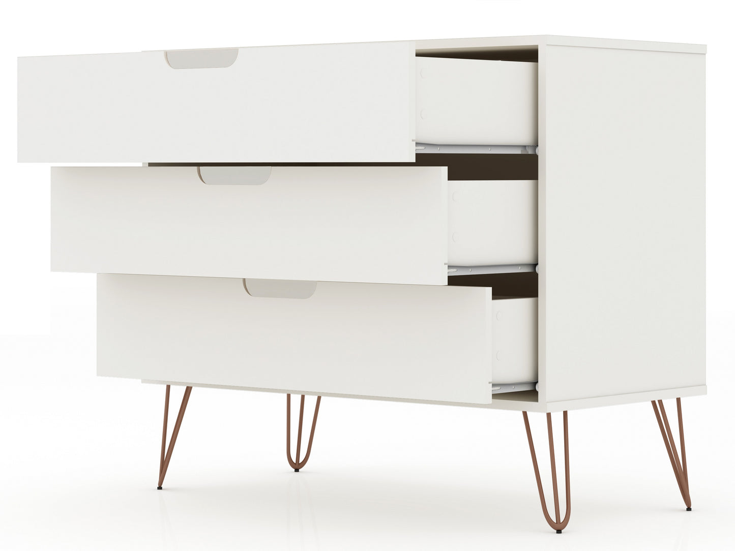 Manhattan Comfort Rockefeller Mid-Century- Modern Dresser with 3-Drawers in White 103GMC1