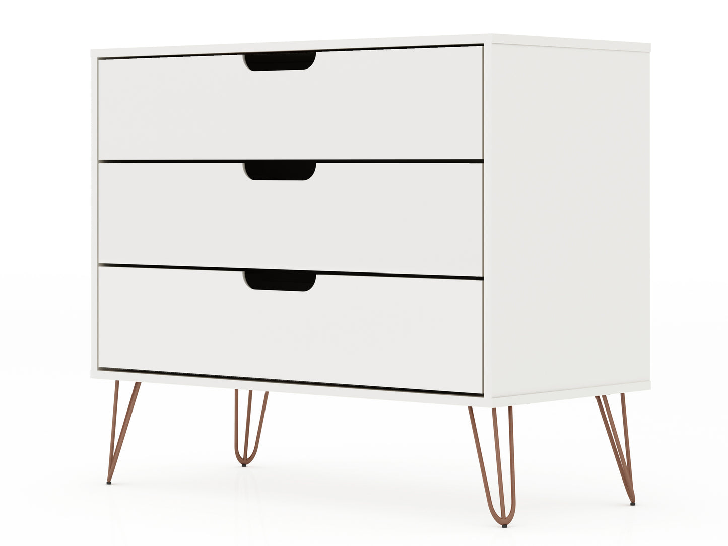 Manhattan Comfort Rockefeller Mid-Century- Modern Dresser with 3-Drawers in White 103GMC1