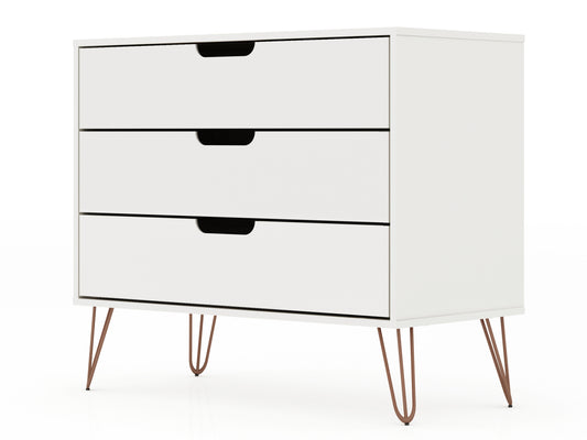 Manhattan Comfort Rockefeller Mid-Century- Modern Dresser with 3-Drawers in White 103GMC1