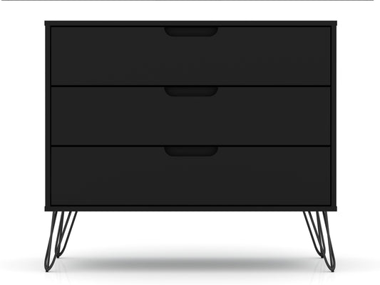 Manhattan Comfort Rockefeller Mid-Century- Modern Dresser with 3-Drawers in Black 103GMC2
