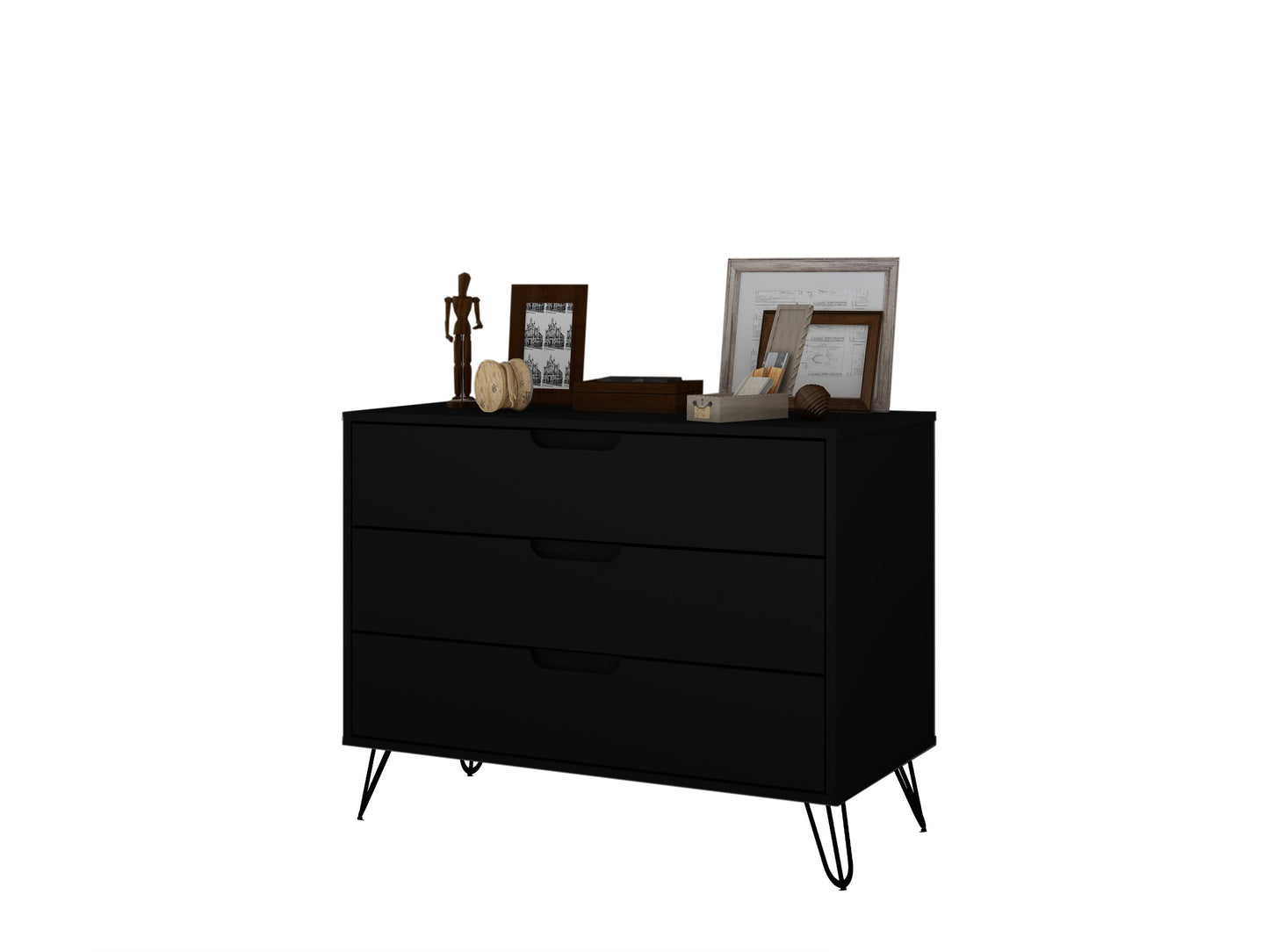 Manhattan Comfort Rockefeller Mid-Century- Modern Dresser with 3-Drawers in Black 103GMC2