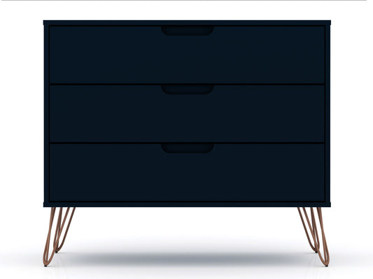 Manhattan Comfort Rockefeller Mid-Century- Modern Dresser with 3-Drawers in Tatiana Midnight Blue 103GMC4
