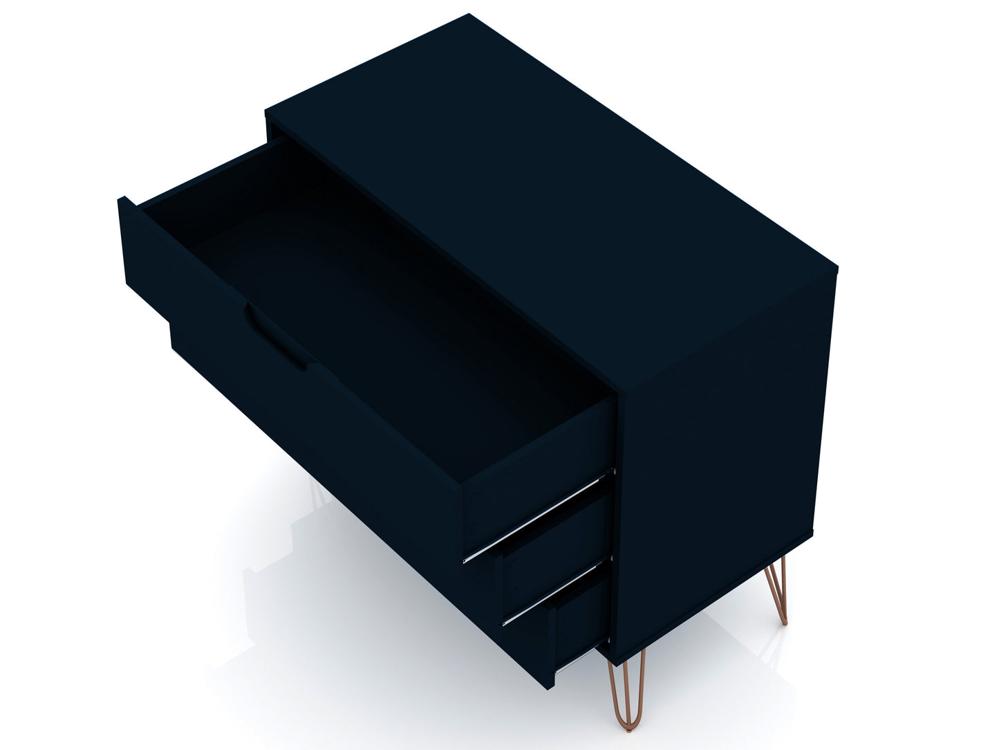 Manhattan Comfort Rockefeller Mid-Century- Modern Dresser with 3-Drawers in Tatiana Midnight Blue 103GMC4