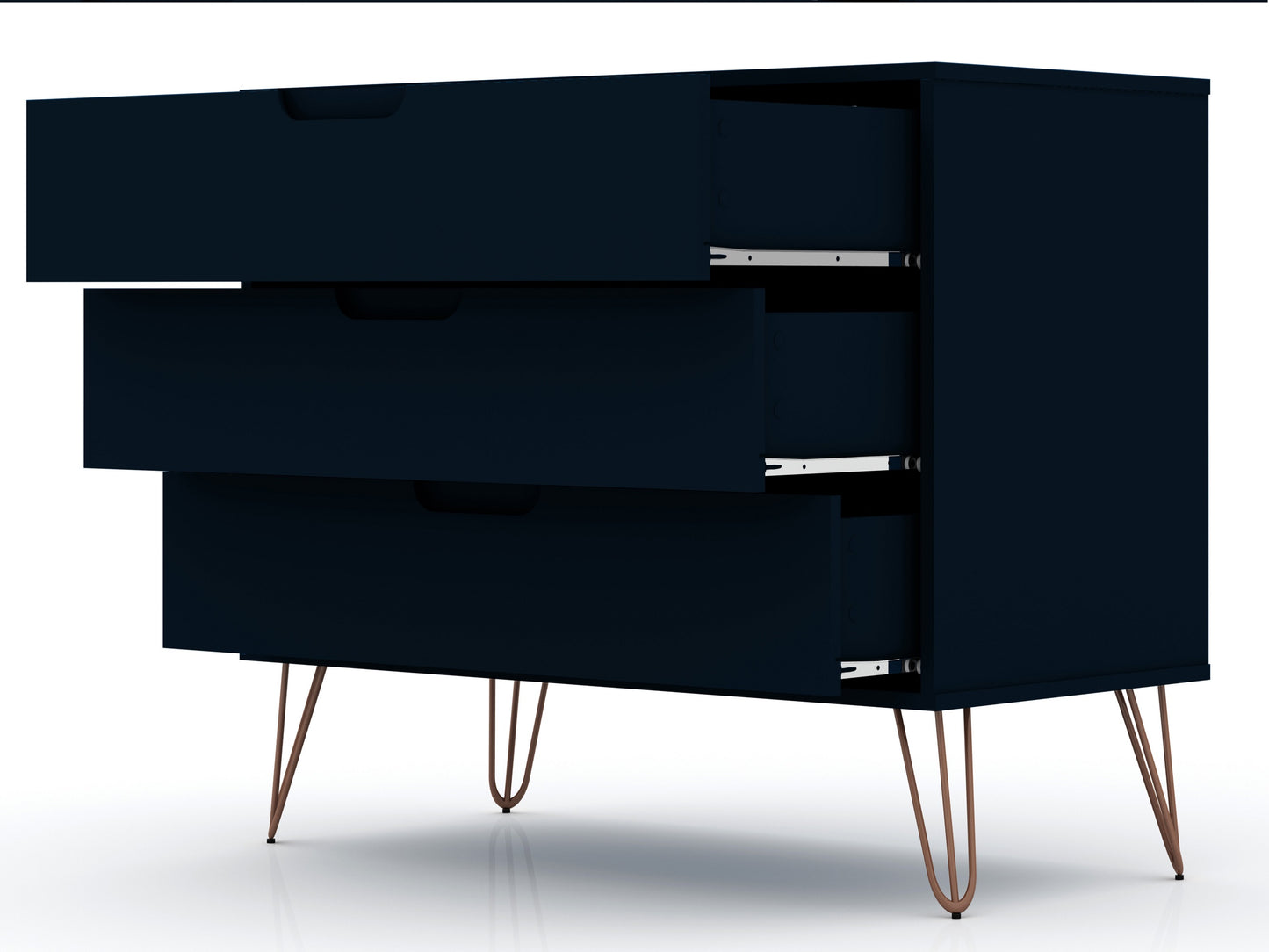 Manhattan Comfort Rockefeller Mid-Century- Modern Dresser with 3-Drawers in Tatiana Midnight Blue 103GMC4