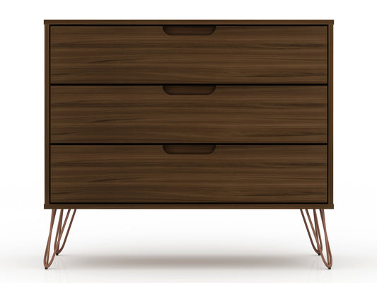 Rockefeller Mid-Century Modern 35" Dresser in Chestnut Brown (3-Drawer) 103GMC5