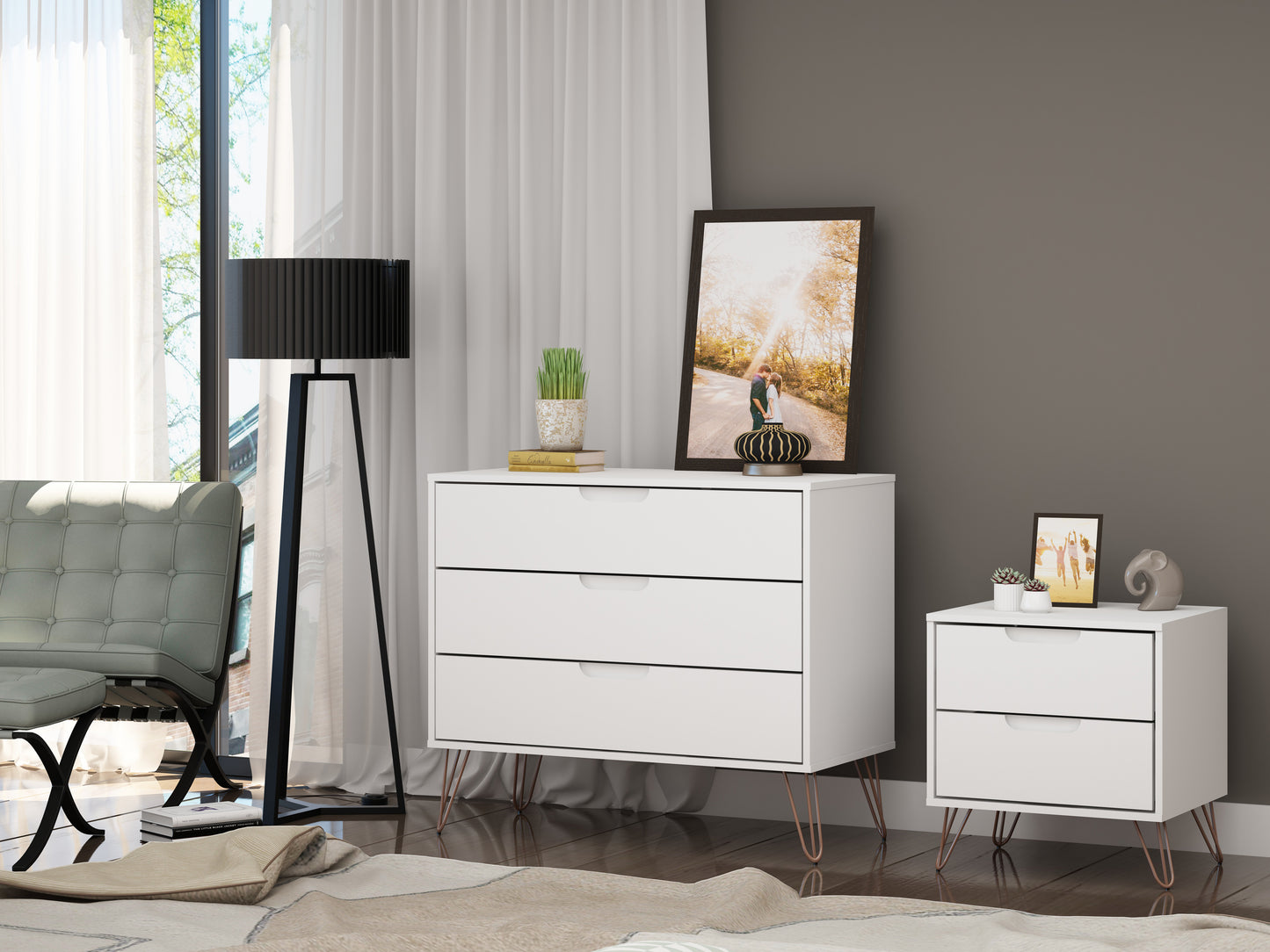 Rockefeller Mid-Century Modern 2-Piece Dresser Set in White 104GMC1