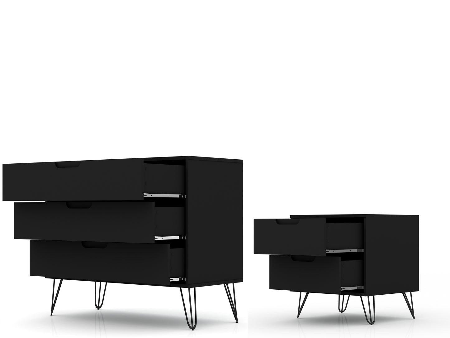 Manhattan Comfort Rockefeller Mic Century- Modern Dresser and Nightstand with Drawers- Set of 2 in Black 104GMC2