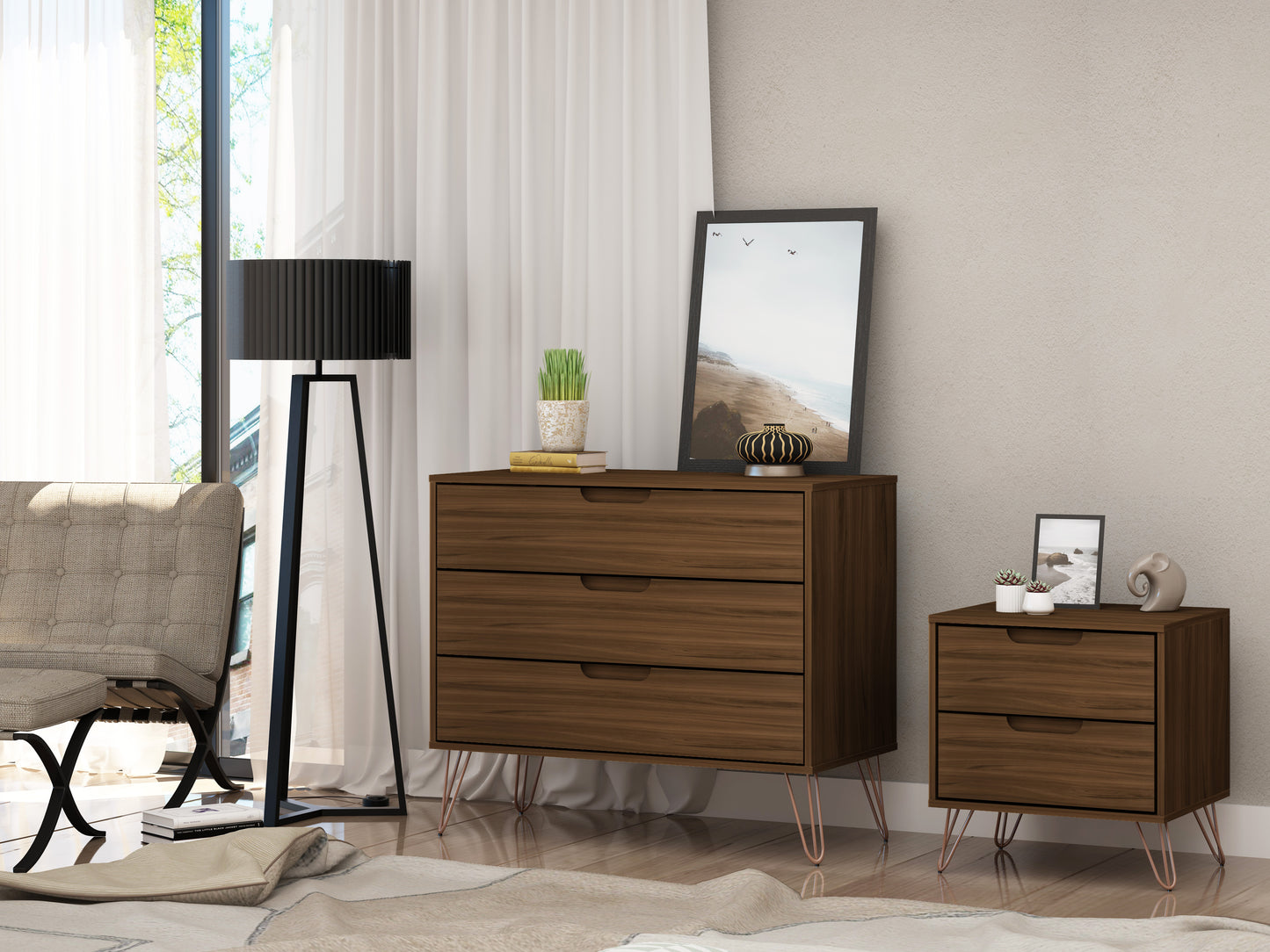Rockefeller Mid-Century Modern 2-Piece Dresser Set in Chestnut Brown 104GMC5