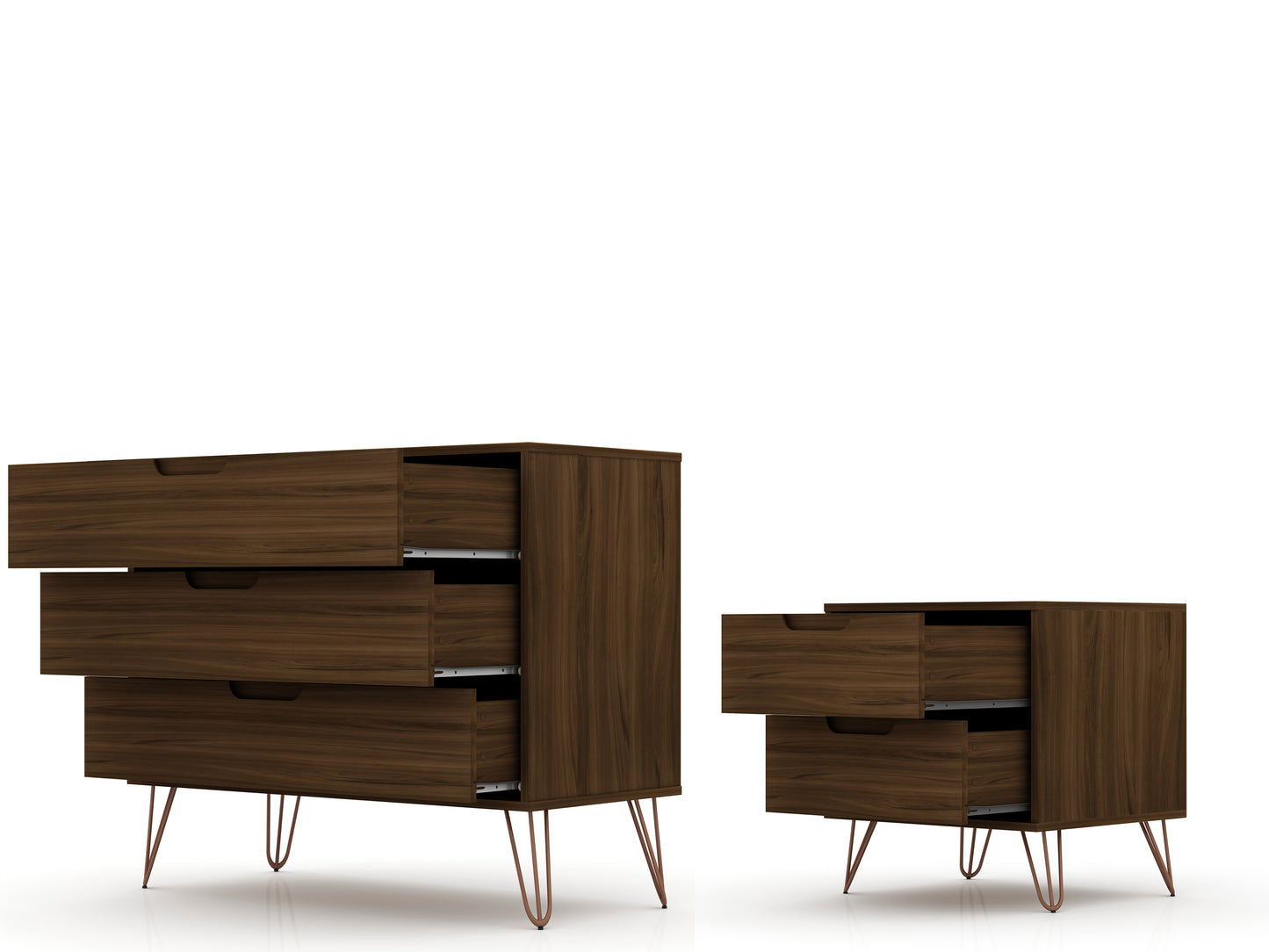 Rockefeller Mid-Century Modern 2-Piece Dresser Set in Chestnut Brown 104GMC5