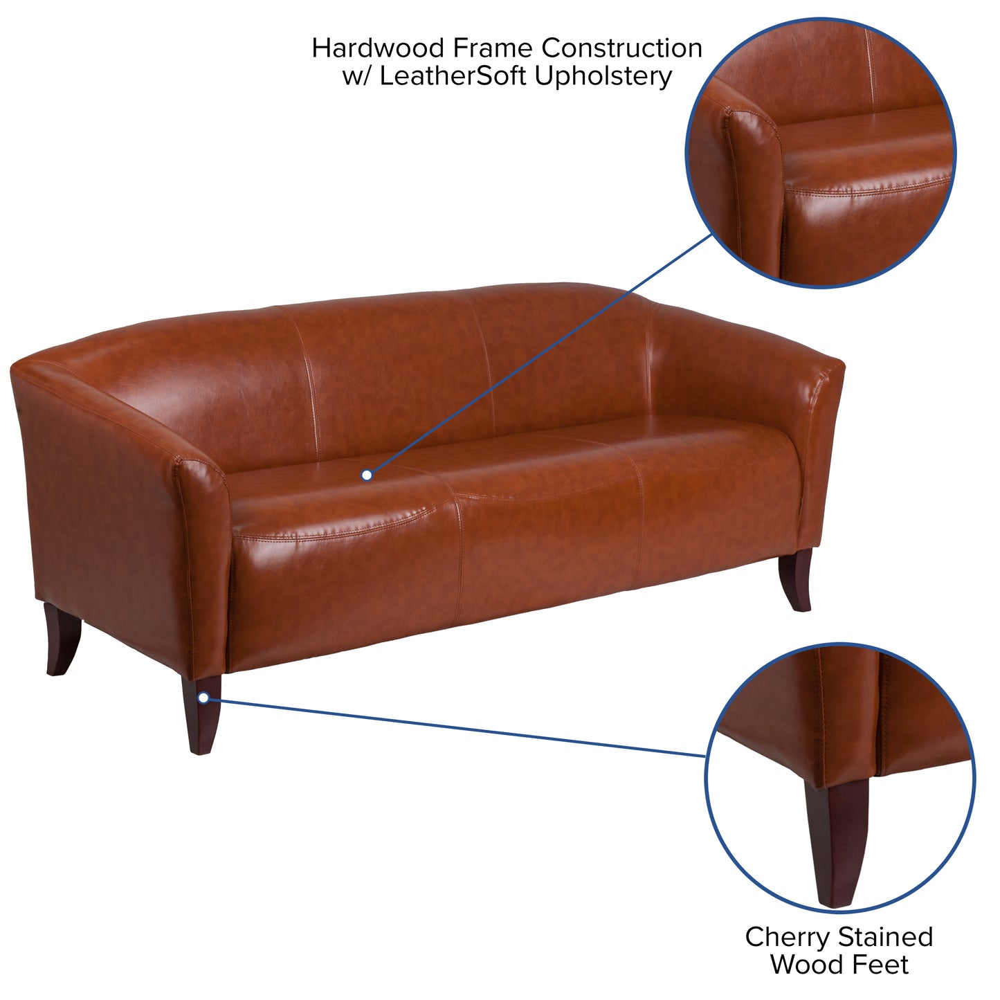 HERCULES Imperial Series Cognac LeatherSoft Sofa Cognac
