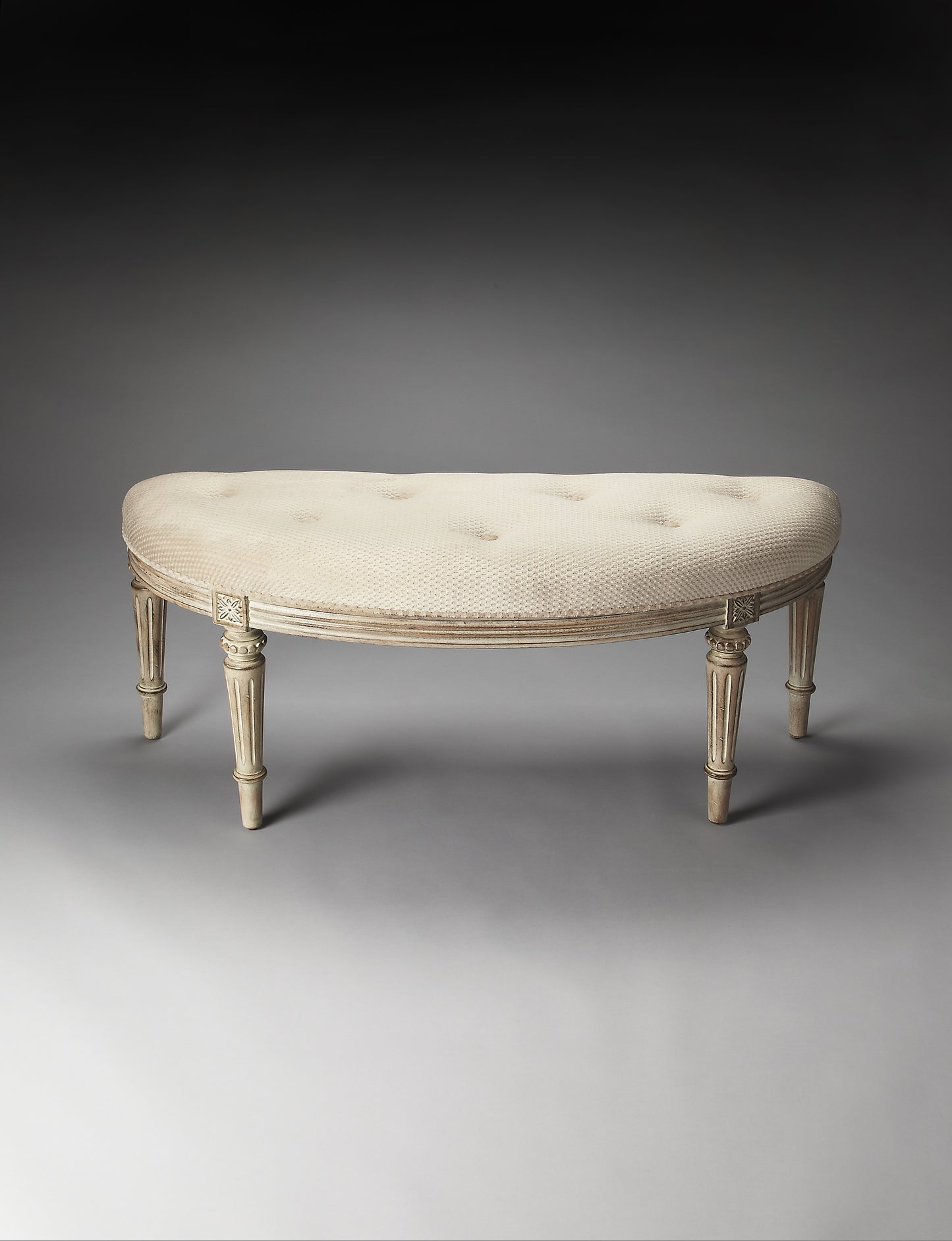 Tamara Upholstered Demilune 45"W Bench in Gray,Tan/Beige 1120247