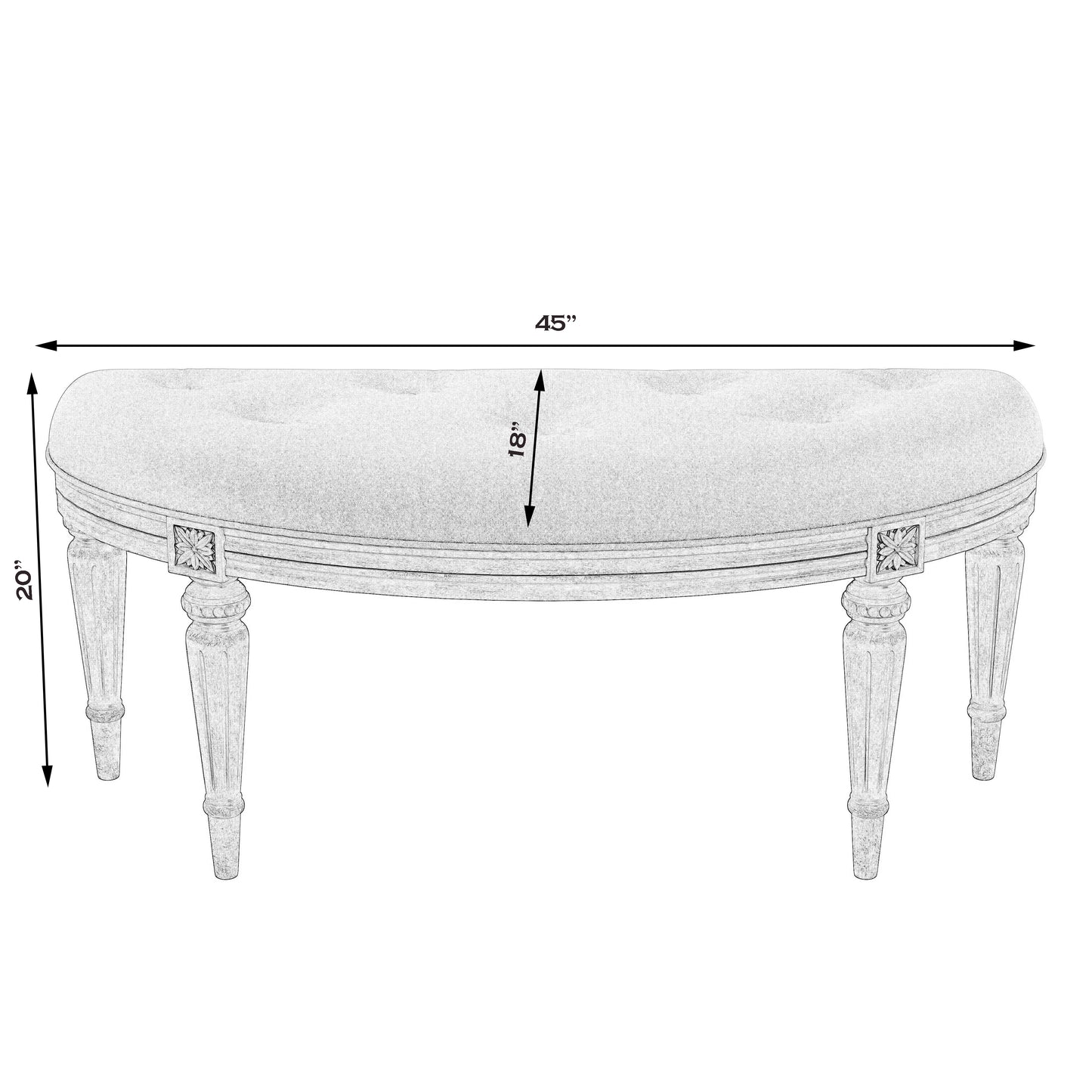 Tamara Upholstered Demilune 45"W Bench in Gray,Tan/Beige 1120247