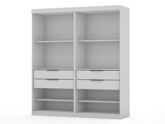Manhattan Comfort Mulberry Open 2 Sectional Modern Wardrobe Closet with 4 Drawers - Set of 2 in White 112GMC1