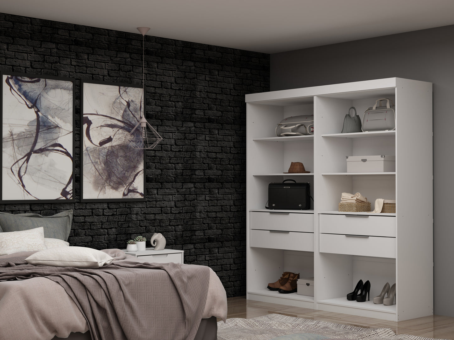 Mulberry Contemporary Modern 36" Wardrobe Closet in White - Set of 2 112GMC1